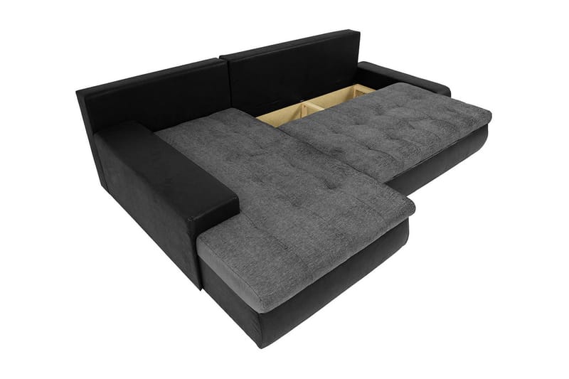 Divanbäddsoffa Ianto 265x185x85 cm - Svart - Skinnsoffa - Bäddsoffa divan