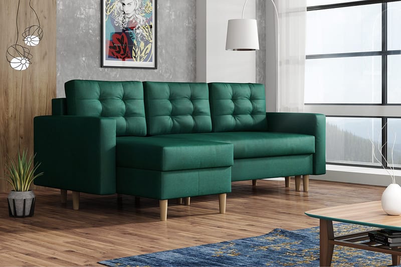 Divanbäddsoffa Kearl - Grön - Möbler - Soffa - Bäddsoffa - Bäddsoffa divan