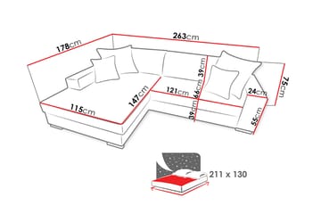 Divanbäddsoffa Mexico 262x178x75 cm - Grå - Möbler - Soffa - Bäddsoffa - Bäddsoffa divan