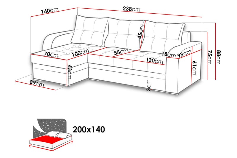 Divanbäddsoffa Sydney 238x140x88 cm - Brun/beige - Bäddsoffa divan