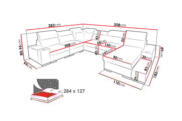 Divanbäddsoffa Perseo 358x282x95 cm - Grå/Vit - Möbler - Soffa - Bäddsoffa - Bäddsoffa divan