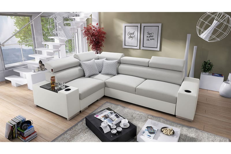 Divanbäddsoffa Perseo 282x205x95 cm - Beige/Grå/Vit - Möbler - Soffa - Bäddsoffa - Bäddsoffa divan