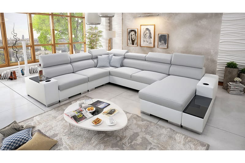 Divanbäddsoffa Perseo 358x282x95 cm - Grå/Vit - Möbler - Soffa - Bäddsoffa - Bäddsoffa divan
