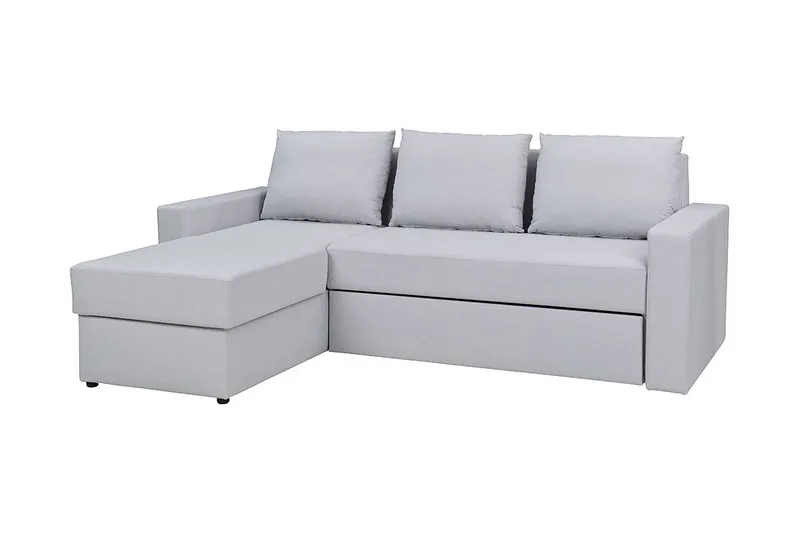 Domino 3-sits Hörnsoffa L-formad Bäddbar 140x200 cm med Förvaring i Tyg, Grå