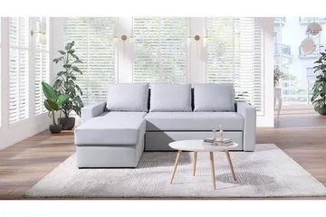 Domino 3-sits Hörnsoffa L-formad Bäddbar 140x200 cm med Förvaring i Tyg - Grå - Möbler - Soffa - Bäddsoffa - Bäddsoffa divan