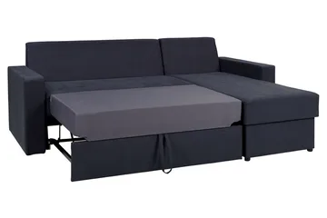 Domino 3-sits Hörnsoffa L-formad Bäddbar 140x200 cm med Förvaring i Tyg - Grå - Möbler - Soffa - Bäddsoffa - Bäddsoffa divan