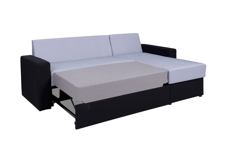 Domino 3-sits Hörnsoffa L-formad Bäddbar 140x200 cm med Förvaring i Tyg - Grå - Möbler - Soffa - Bäddsoffa - Bäddsoffa divan