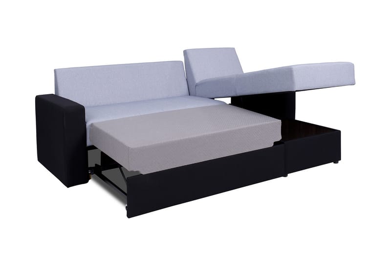 Domino 3-sits Hörnsoffa L-formad Bäddbar 140x200 cm med Förvaring i Tyg - Grå - Möbler - Soffa - Bäddsoffa - Bäddsoffa divan