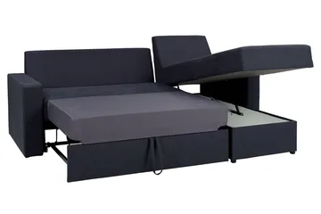 Domino 3-sits Hörnsoffa L-formad Bäddbar 140x200 cm med Förvaring i Tyg - Grå - Möbler - Soffa - Bäddsoffa - Bäddsoffa divan