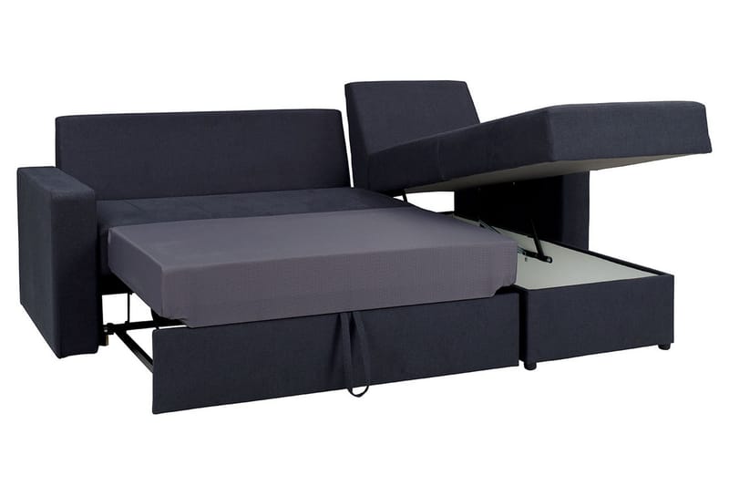 Domino 3-sits Hörnsoffa L-formad Bäddbar 140x200 cm med Förvaring i Tyg - Grå - Möbler - Soffa - Bäddsoffa - Bäddsoffa divan