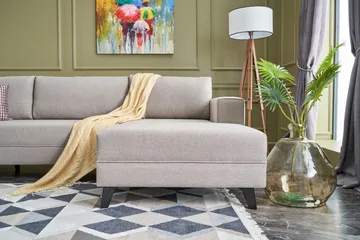 Efsunlu U-bäddsoffa - Krämvit/Svart - Möbler - Soffa - Bäddsoffa - Bäddsoffa divan