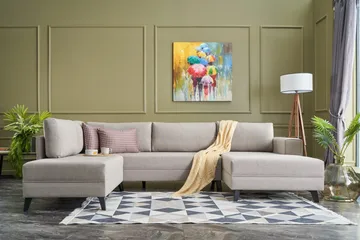 Efsunlu U-bäddsoffa - Krämvit/Svart - Möbler - Soffa - Bäddsoffa - Bäddsoffa divan