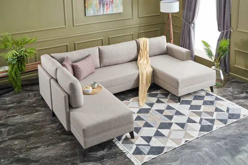 Efsunlu U-bäddsoffa - Krämvit/Svart - Möbler - Soffa - Bäddsoffa - Bäddsoffa divan