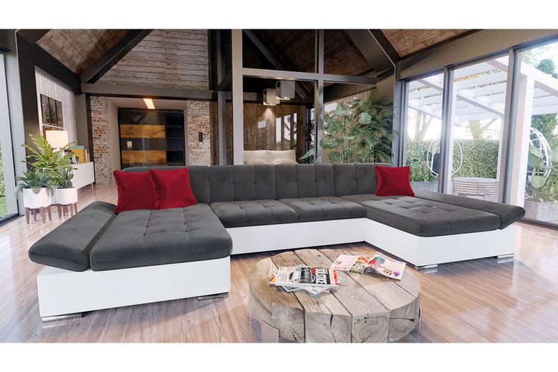 Eyman 3-sits Bäddsoffa - Röd/Grå/Vit - Möbler - Soffa - Bäddsoffa - Bäddsoffa divan