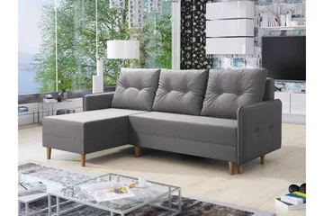 Fernisia 3-sits Vänster Hörnbäddsoffa med Förvaring i Tyg - Grå - Möbler - Soffa - Bäddsoffa - Bäddsoffa divan