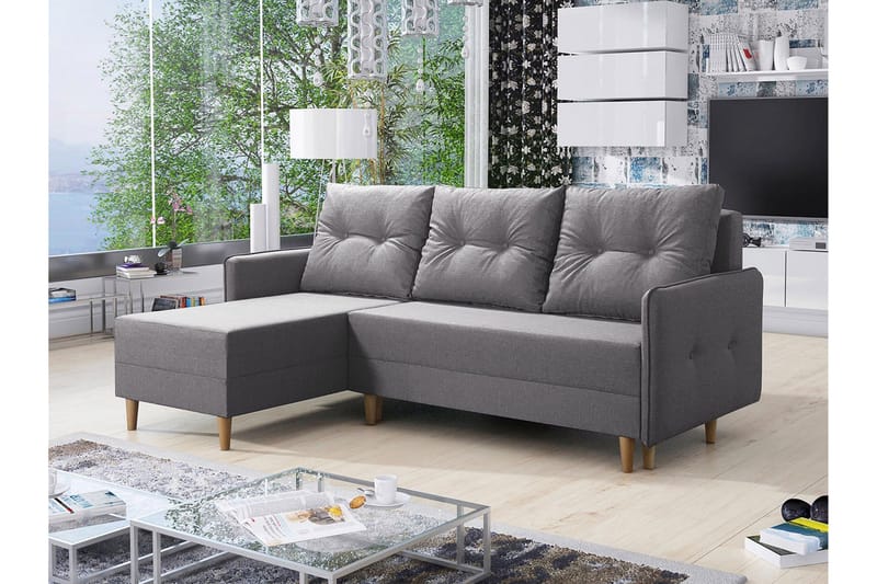Fernisia 3-sits Vänster Hörnbäddsoffa med Förvaring i Tyg - Grå - Möbler - Soffa - Bäddsoffa - Bäddsoffa divan