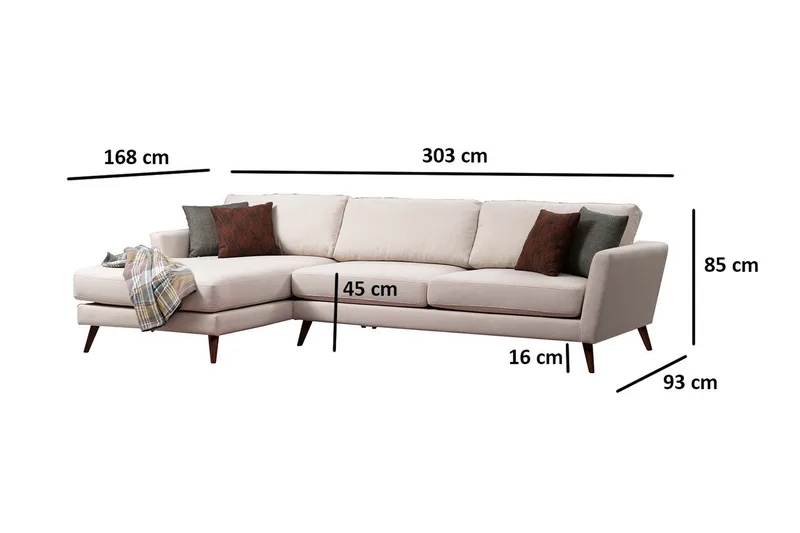 Gajanejos 5-sits Vänstervänd L-formad Bäddsoffa 93x273 cm i Sammet - Beige - Möbler - Soffa - Bäddsoffa - Bäddsoffa divan