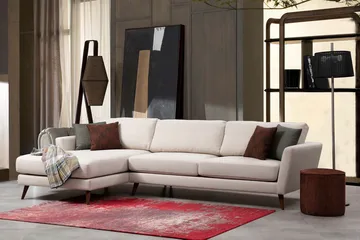 Gajanejos 5-sits Vänstervänd L-formad Bäddsoffa 93x273 cm i Sammet - Beige - Möbler - Soffa - Bäddsoffa - Bäddsoffa divan