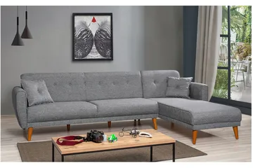 Gjoni Bäddsoffa med Divan Vänster - Grå - Möbler - Soffa - Bäddsoffa - Bäddsoffa divan