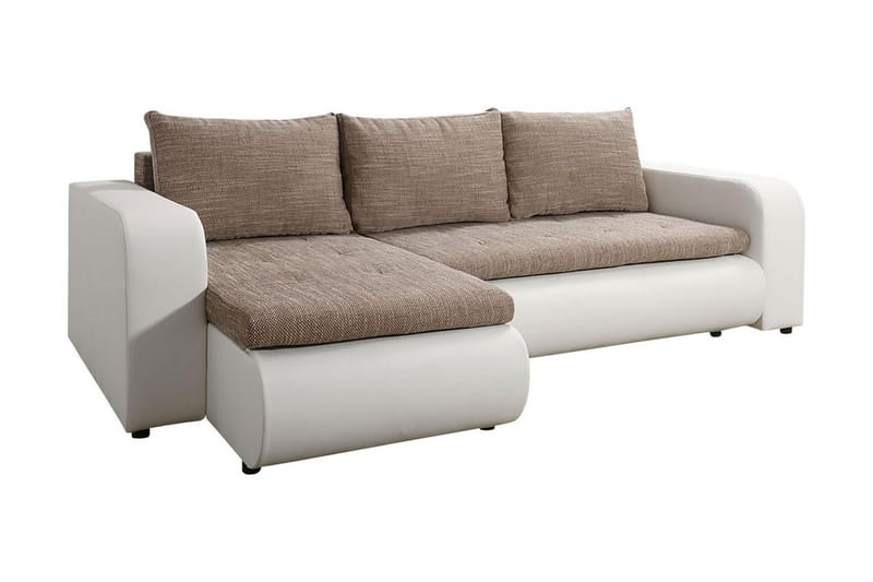 Hörnbäddsoffa Ozello - Vit/Beige - Skinnsoffa - Bäddsoffa divan