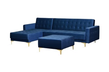 Hörnbäddsoffa Westerleigh Höger med Fotpall Sammet - Blå - Möbler - Soffa - Bäddsoffa - Bäddsoffa divan