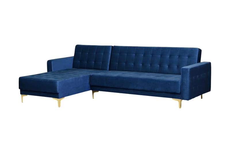 Hörnbäddsoffa Westerleigh Höger med Fotpall Sammet - Blå - Möbler - Soffa - Bäddsoffa - Bäddsoffa divan