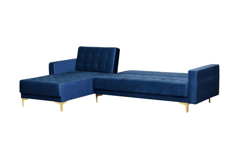 Hörnbäddsoffa Westerleigh Höger med Fotpall Sammet - Blå - Möbler - Soffa - Bäddsoffa - Bäddsoffa divan