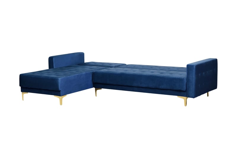 Hörnbäddsoffa Westerleigh Höger med Fotpall Sammet - Blå - Möbler - Soffa - Bäddsoffa - Bäddsoffa divan