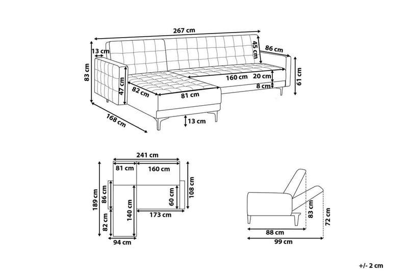 Hörnbäddsoffa Westerleigh Höger Sammet - Blå - Bäddsoffa divan