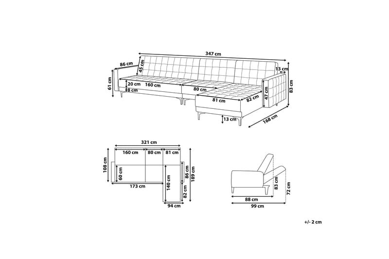 Hörnbäddsoffa Westerleigh Vänster Sammet - Blå - Möbler - Soffa - Bäddsoffa - Bäddsoffa divan
