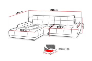 Hörnsoffa Clendennen - Grå/Röd/Vit - Möbler - Soffa - Bäddsoffa - Bäddsoffa divan