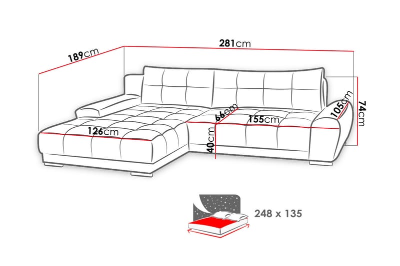 Hörnsoffa Clendennen - Grå/Röd/Vit - Möbler - Soffa - Bäddsoffa - Bäddsoffa divan
