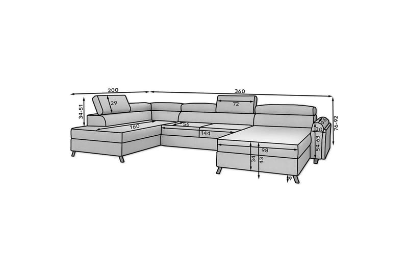 Hörnsoffa Eltap Josette 360x200x92 cm - Mat Velvet 75, Grön, Höger - Möbler - Soffa - Bäddsoffa - Bäddsoffa divan