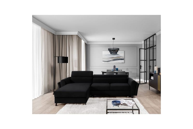 Hörnsoffa Eltap Mariall 288x200x92 cm - Mat Sammet 99, Blå, Vänster - Möbler - Soffa - Bäddsoffa - Bäddsoffa divan