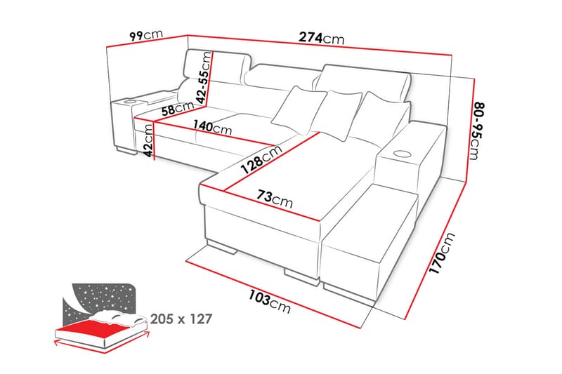 Hörnsoffa Pereso Vänster - Grå - Möbler - Soffa - Bäddsoffa - Bäddsoffa divan