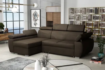 Halliday 2-sits Hörnsoffa Vänster Bäddbar med Förvaring i Tyg - Brun - Möbler - Soffa - Bäddsoffa - Bäddsoffa divan