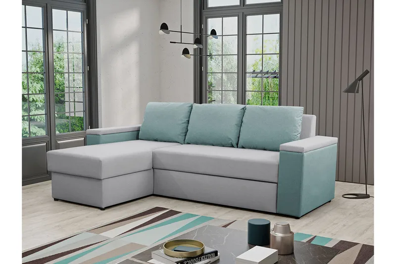 Herosa 3-sits Bäddsoffa med Divan med Förvaring - Blå/Grå - Möbler - Soffa - Bäddsoffa - Bäddsoffa divan