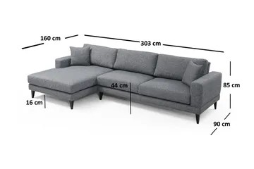 Hilari Bäddsoffa med Divan Vänster - Grå - Möbler - Soffa - Bäddsoffa - Bäddsoffa divan