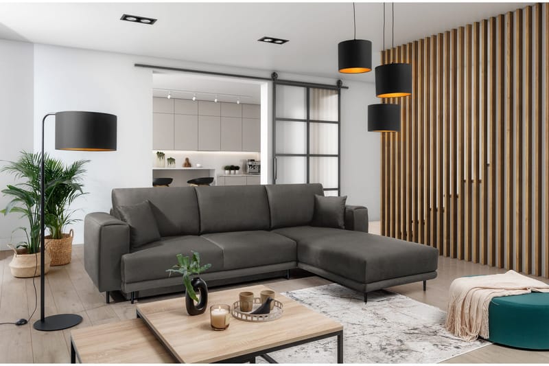 Hopland 3-sits Bäddsoffa m. Divan med Förvaring, Grå