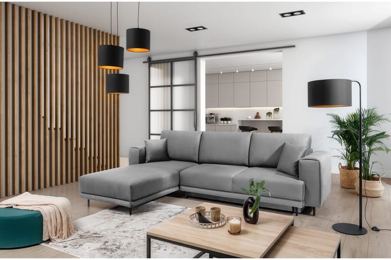 Hopland 3-sits Bäddsoffa m. Divan med Förvaring, Grå