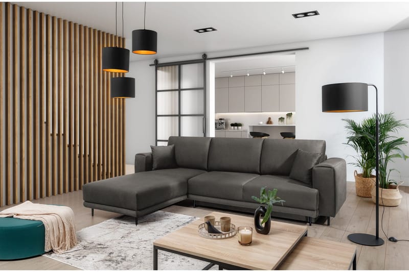 Hopland 3-sits Bäddsoffa m. Divan med Förvaring, Grå