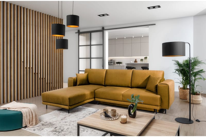 Hopland 3-sits Bäddsoffa m. Divan med Förvaring, Gul