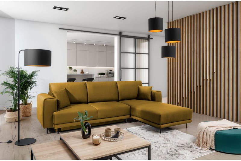 Hopland 3-sits Bäddsoffa m. Divan med Förvaring, Gul