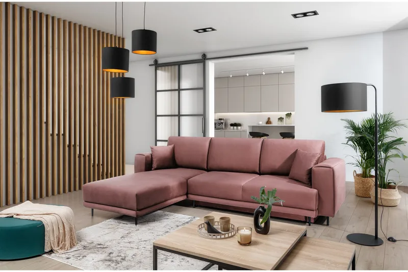 Hopland 3-sits Bäddsoffa m. Divan med Förvaring, Rosa