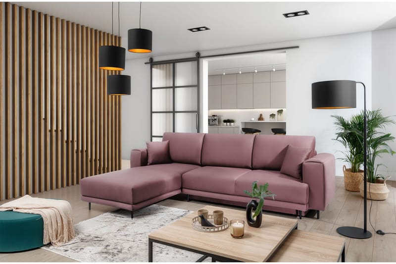 Hopland 3-sits Bäddsoffa m. Divan med Förvaring - Rosa - Möbler - Soffa - Bäddsoffa - Bäddsoffa divan