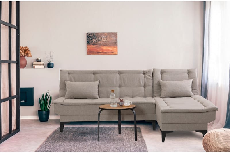 Hunterville 4-sits Höger L-formad Längsbäddad Bäddsoffa 107x225 cm i Tyg - Beige - Möbler - Soffa - Bäddsoffa - Bäddsoffa divan