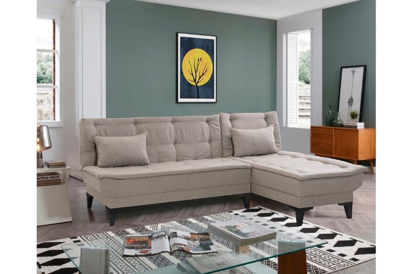 Hunterville 4-sits Höger L-formad Längsbäddad Bäddsoffa 107x225 cm i Tyg - Beige - Möbler - Soffa - Bäddsoffa - Bäddsoffa divan