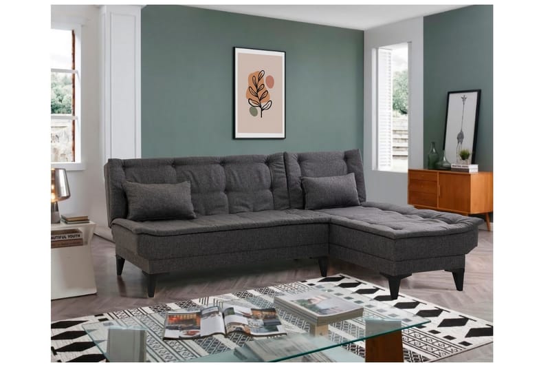 Hunterville 4-sits L-formad Bäddsoffa 107x225 cm i Tyg - Grå - Möbler - Soffa - Bäddsoffa - Bäddsoffa divan