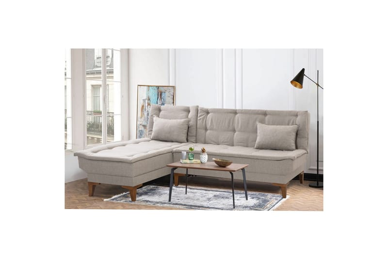Hunterville 4-sits Vänster L-formad Längsbäddad Bäddsoffa 107x225 cm i Tyg - Beige - Möbler - Soffa - Bäddsoffa - Bäddsoffa divan