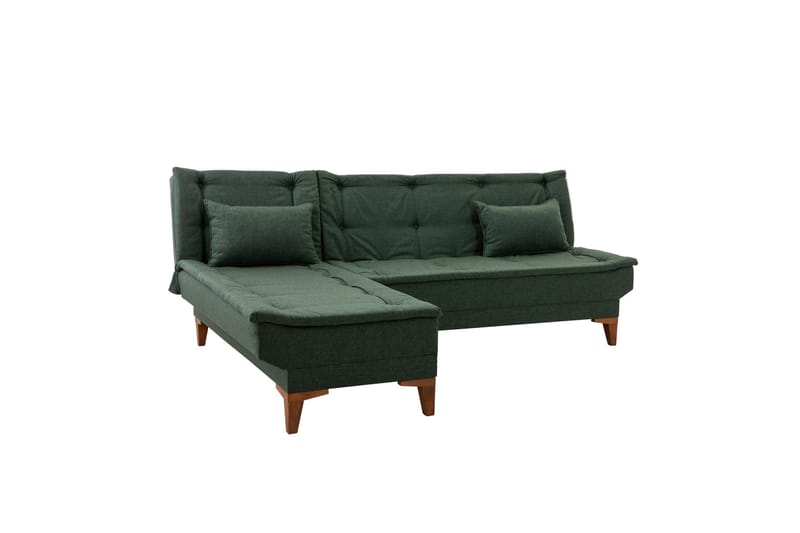 Hunterville 4-sits Vänster L-formad Längsbäddad Bäddsoffa 107x225 cm i Tyg - Grön - Möbler - Soffa - Bäddsoffa - Bäddsoffa divan